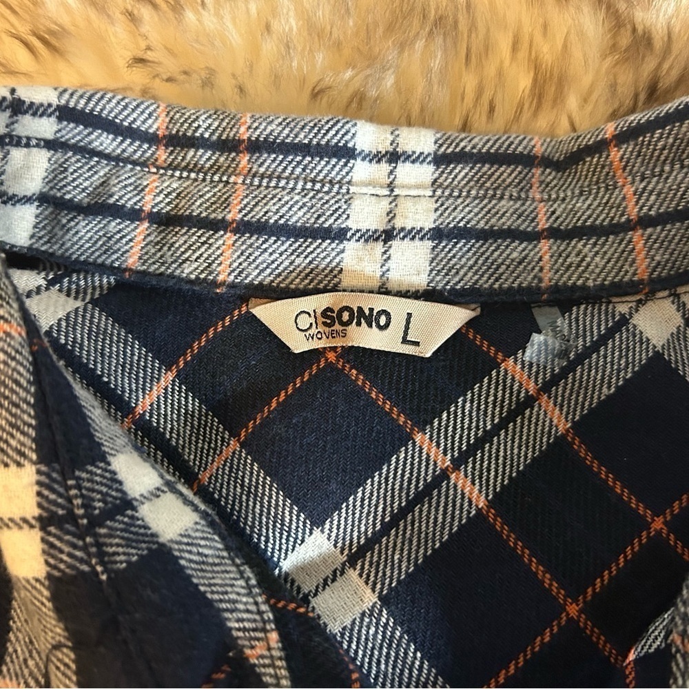 Women’s Size Large Flannel Blue Plaid Cropped Y2K streetwear casual comfy - Picture 6 of 7